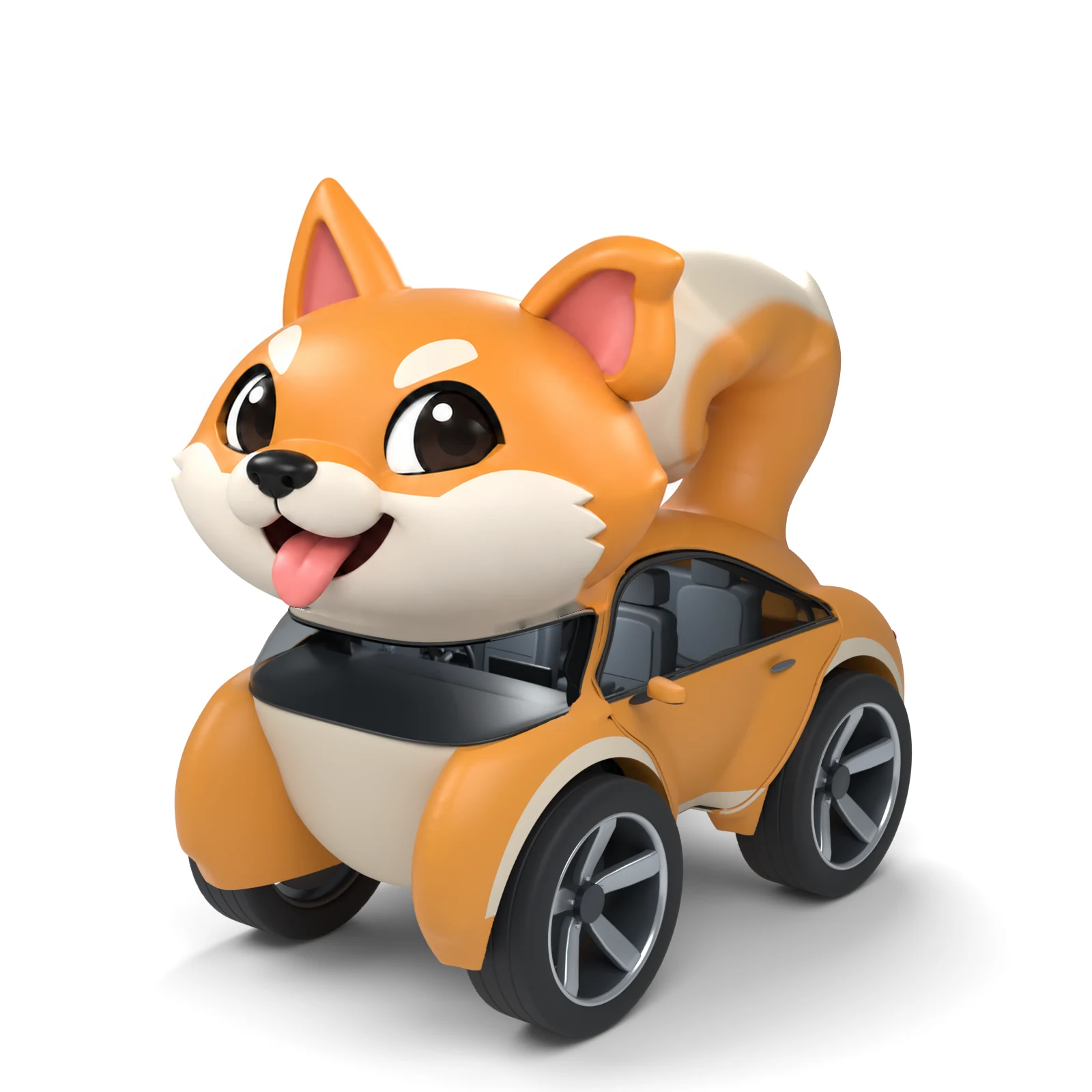 Model INU, an orange Shiba Inu car with a curled tail